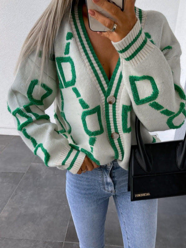 Contrast Single-Breasted Sweater Cardigan