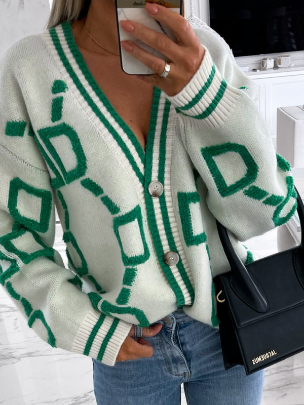 Contrast Single-Breasted Sweater Cardigan