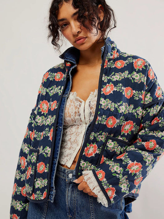 Blue Printed Quilted Jacket