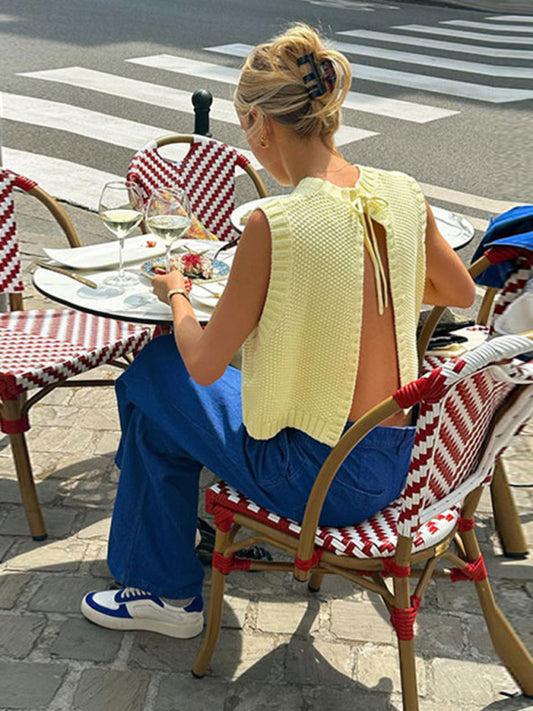 Yellow Knitted Backless Vest