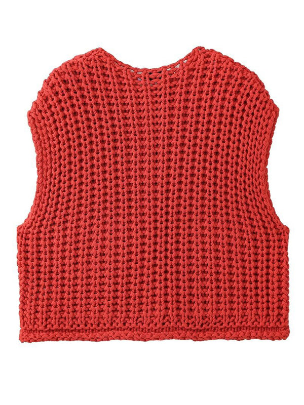 Red Knitted Vest Cardigan