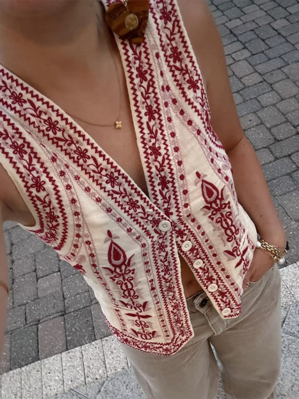 V-neck Embroidered Vest