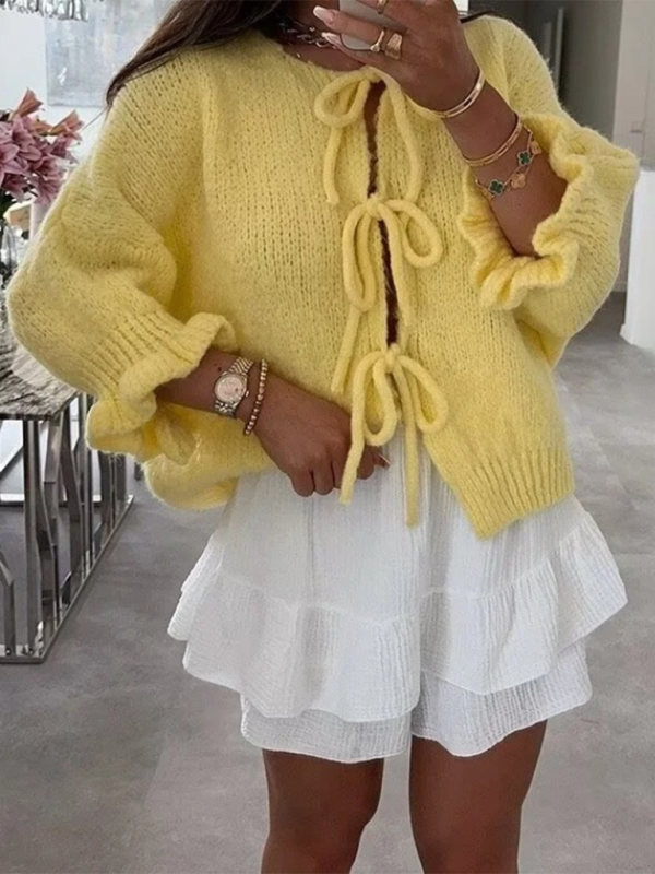 Yellow Long Sleeve Knit Cardigan