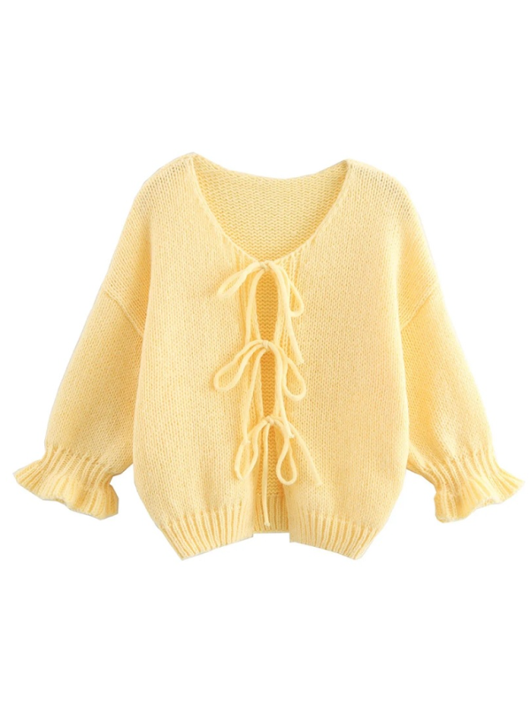 Yellow Long Sleeve Knit Cardigan