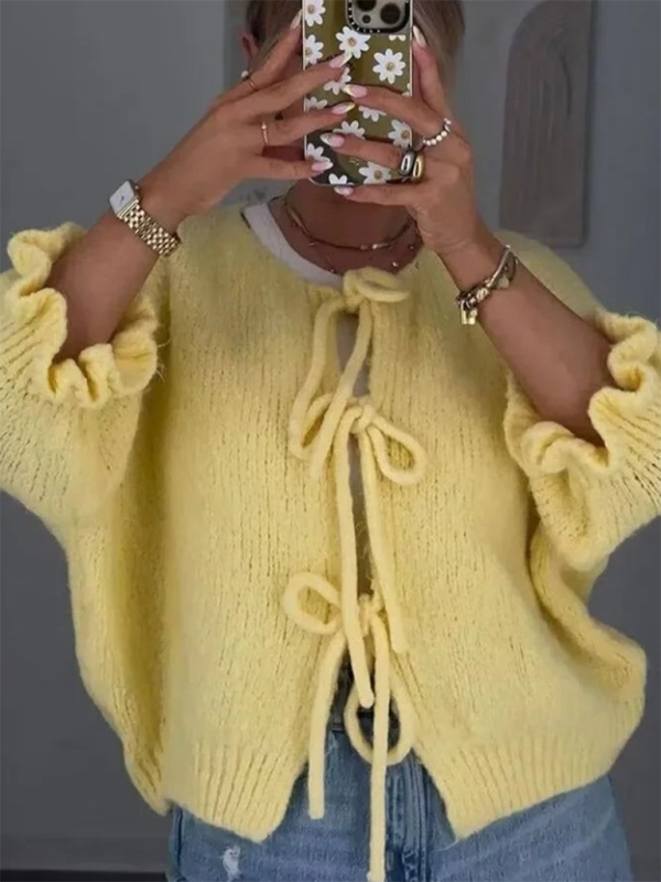 Yellow Long Sleeve Knit Cardigan