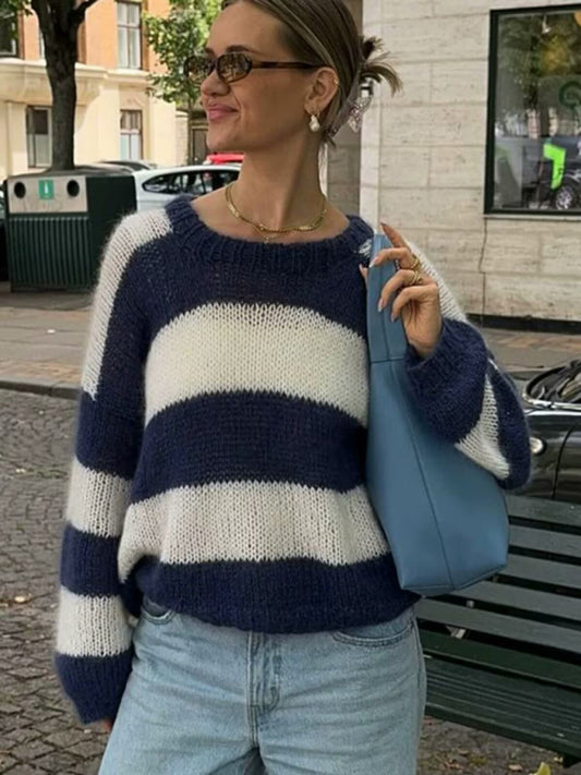 Casual Striped Sweater Blue Navy